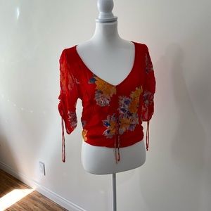 Red floral Free People blouse